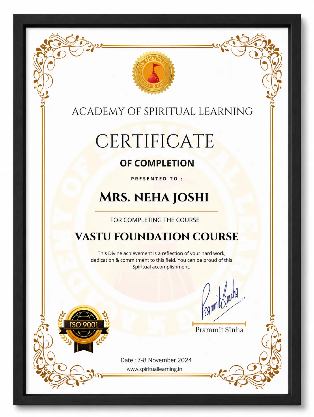 Certificate — Neha Joshi